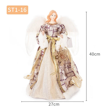 Enfeite de árvore de anjo de Natal asas douradas, elegante estatueta anjo vestido verde