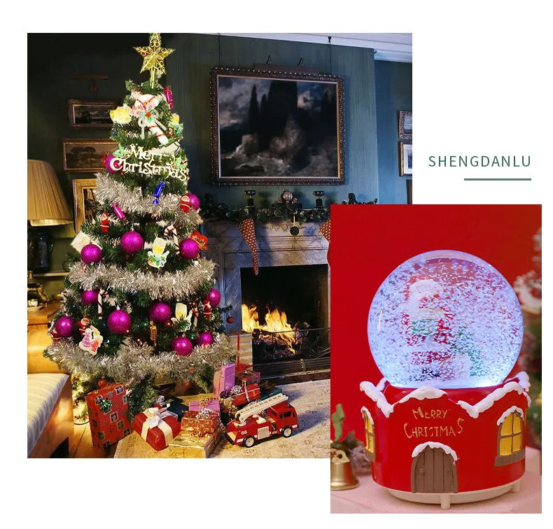 Globo de Neve de Natal, Bola de Cristal Iluminada, Enfeites de Bola de Vidro, Decorações