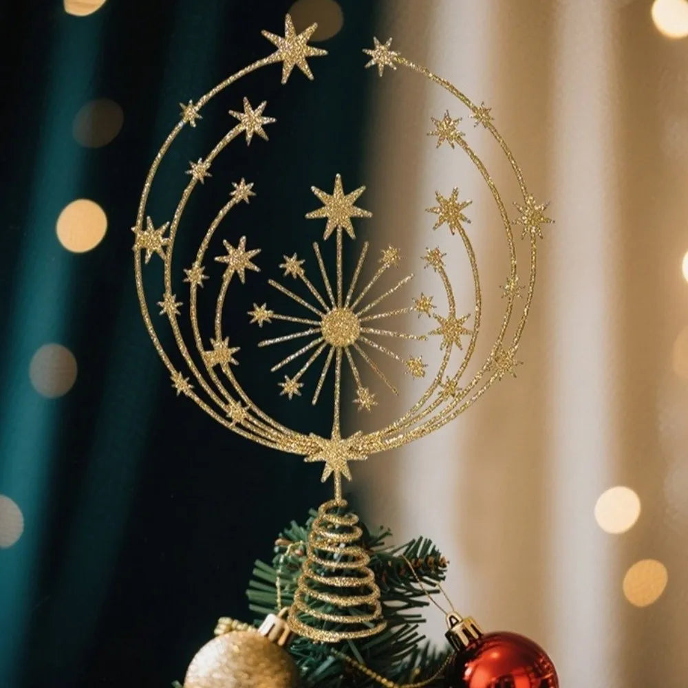 Enfeite de topo de árvore de Natal com estrelas douradas Topo de árvore dourada de Natal