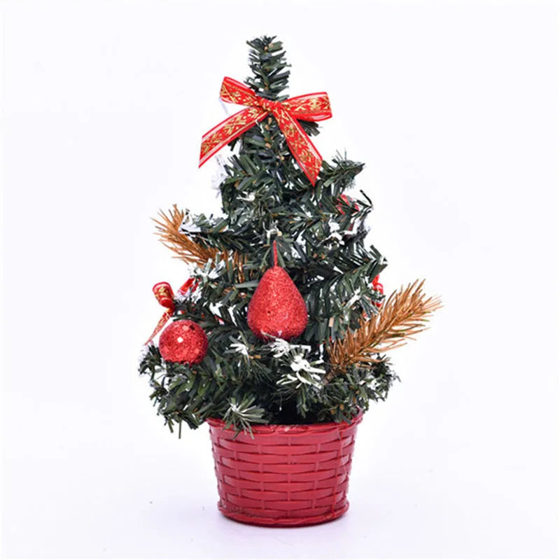 Mini árvore de Natal artificial de 20 cm pequena árvore de Natal com laço bola de Natal