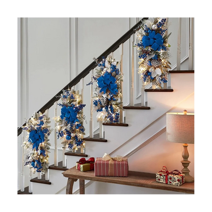 Guirlanda de escada de Natal LED, guirlanda de Natal artificial azul com luz LED, acabamento