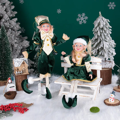 Conjunto de 2 elfos de Natal de 66 cm, adorável elfos vermelhos e verdes para pendurar