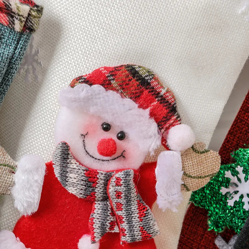 Meia de Natal Decorativa com Rena Papai Noel 30cm Rústica, Meia de Natal para Pendurar