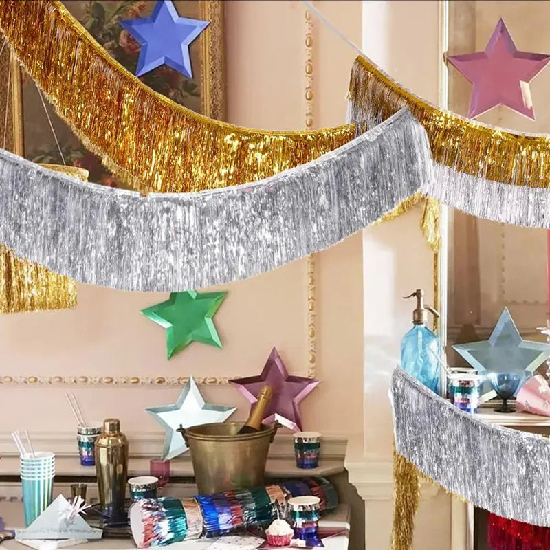 Cortina Laser 1/2 pacotes de franja de folha metálica, boias de desfile para pendurar parede