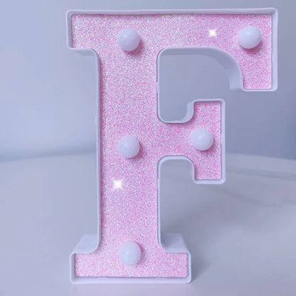 Letra de LED para letreiro de letreiro, letras rosa iluminadas com glitter alfabeto letrado