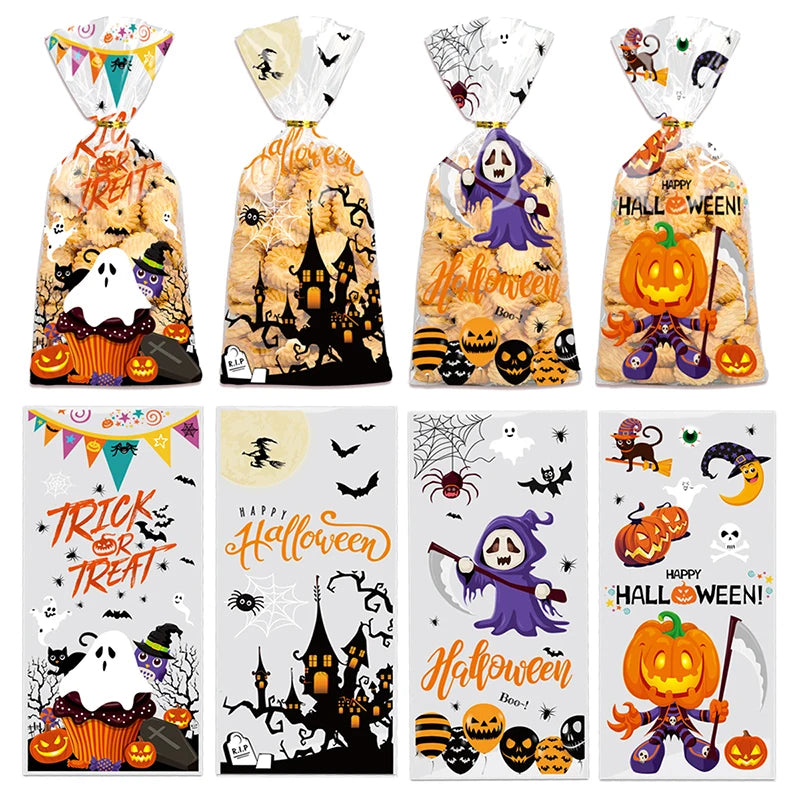 Sacolinha Fantasma Abóbora Feliz Halloween 50 Peças sacos de guloseimas de celofane