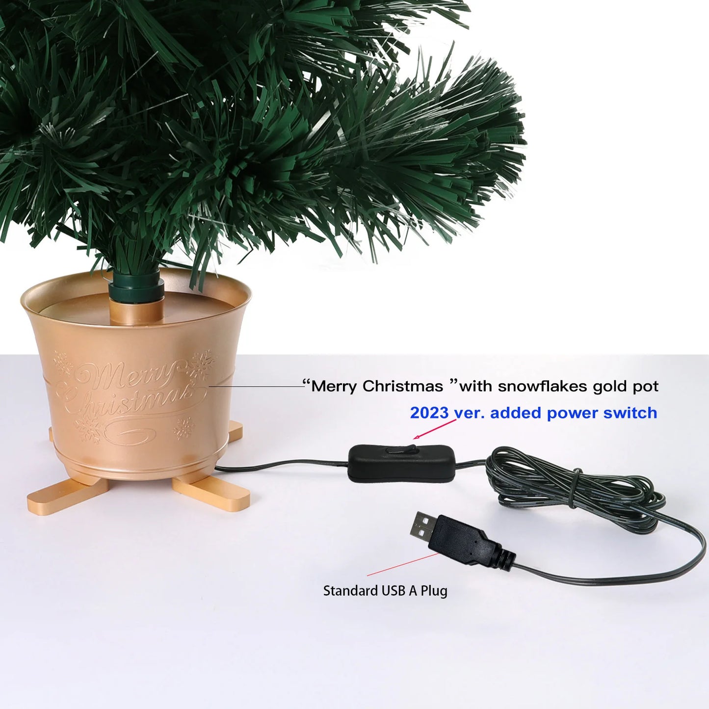 Mini árvore de Natal de mesa de fibra óptica pré-iluminada verde de 24" plantador dourado