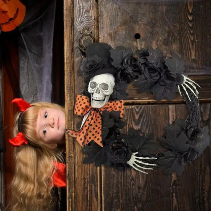 Coroa de esqueleto para porta, Coroa de Halloween assustadora para ambiente