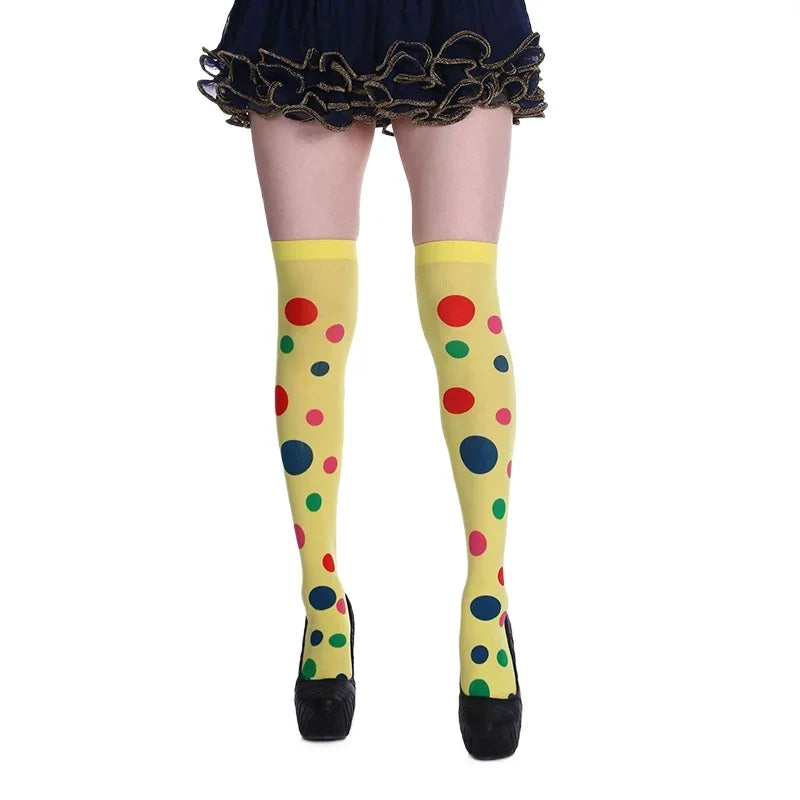 Meia calça infantil algodão bolinhas coloridas inverno e Meias altas até o joelho bolinhas