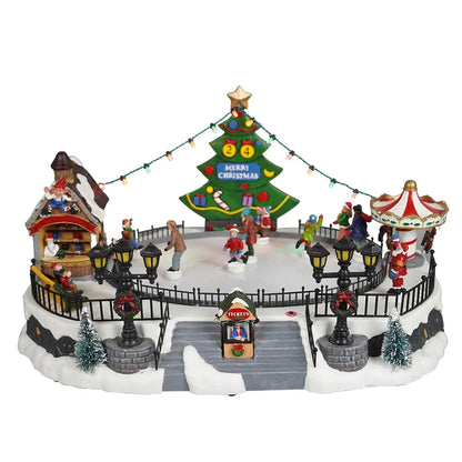 Cenário De Natal - Estação de Patinação no Gelo com Som , Luz e Movimento