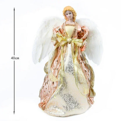 Enfeite de árvore de anjo de Natal asas douradas, elegante estatueta anjo vestido verde
