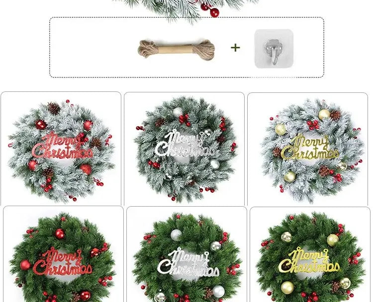 Guirlanda de natal porta pendurado círculo artificial grinalda decorações de natal