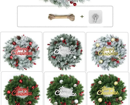 Guirlanda de natal porta pendurado círculo artificial grinalda decorações de natal