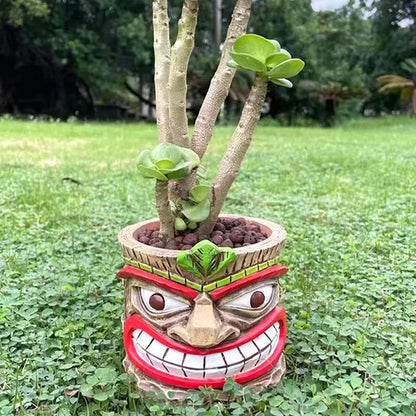 Engraçado Vaso pequeno de cabeça Tiki para interior, vaso de escultura de totem