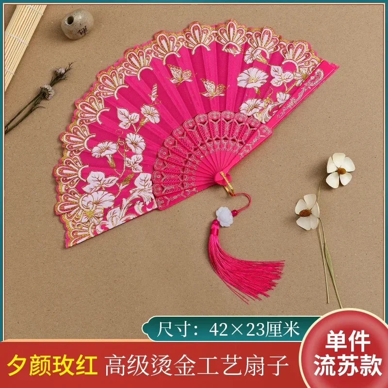 Leque Ventilador de mão de desempenho elegante borboletas de flores bronzeadoras