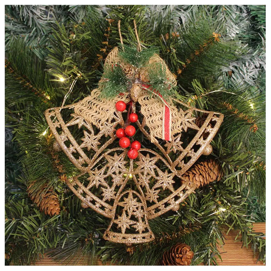 Enfeite Pendente Natal Sino Vazado Dourado 25cm, Sino Pendente de Natal para Decoração