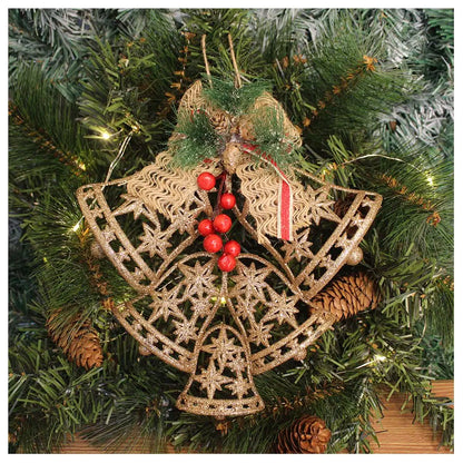 Enfeite Pendente Natal Sino Vazado Dourado 25cm, Sino Pendente de Natal para Decoração