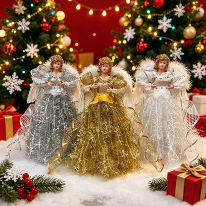 Anjos Natalinos Vestidos Brilhantes São Perfeitos Ponteira de Árvore de Natal 30cm*11.8 Pol./16cm*6.3 Pol.