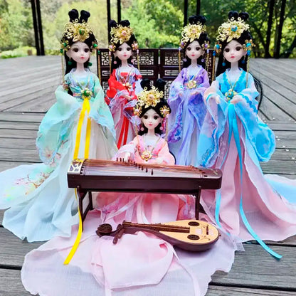 Boneca chinesa para menina, de boneca da Ásia com sapatos de suporte, cocar, boneca