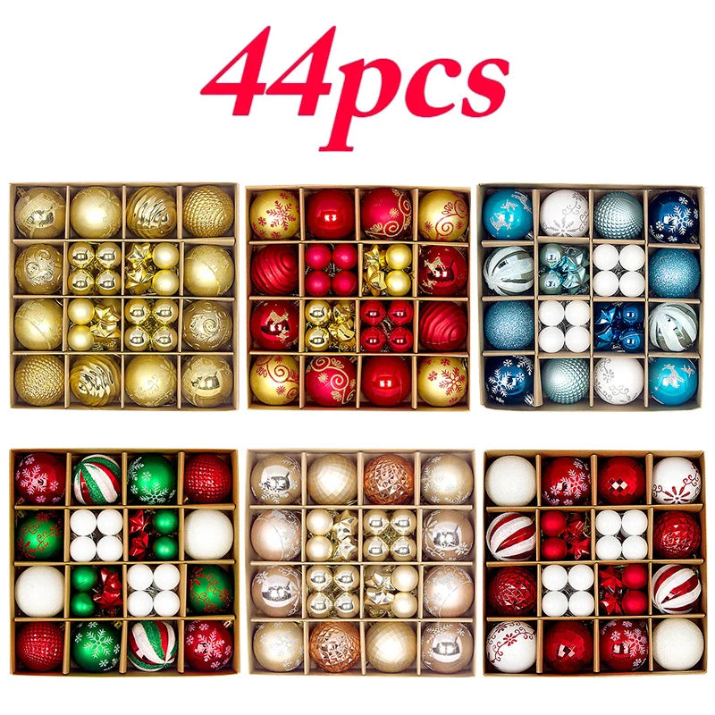 Bolas Natal 44 Unidades de Bolas para Enfeitar Árvore de Natal, Ouro Branco, Tamanho Real