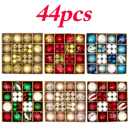 Bolas Natal 44 Unidades de Bolas para Enfeitar Árvore de Natal, Ouro Branco, Tamanho Real