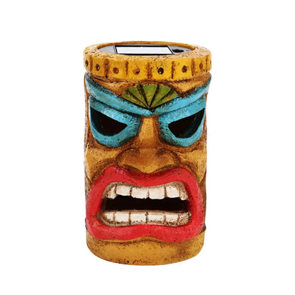 Decoração de estátua Tiki solar ao ar livre - Decoração de bar Tiki - Estátuas cabeça