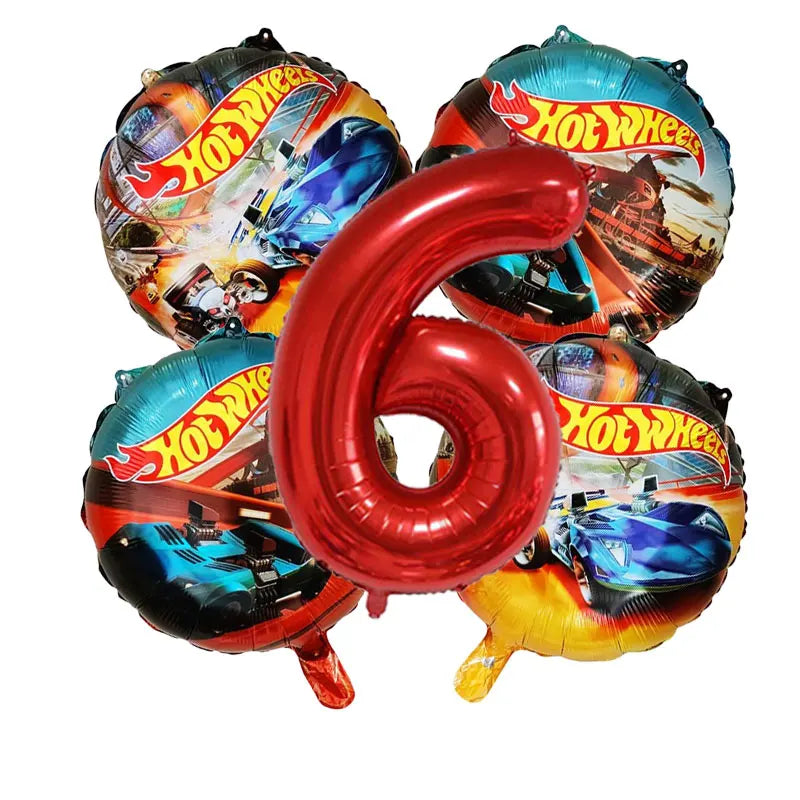 Kit Balão Metal Hot Wheels Frente/verso + Número+vareta 5 Und Kit de arco de balão carro