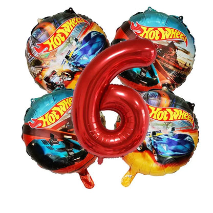 Kit Balão Metal Hot Wheels Frente/verso + Número+vareta 5 Und Kit de arco de balão carro