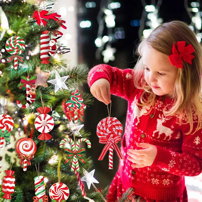 Enfeites de árvore natal papai noel boneco neve doces cana pirulito pendurado