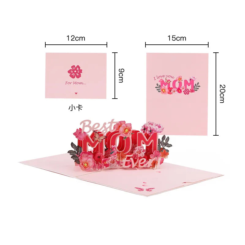 Cartão pop-up de dia das mães cartões 3D, cartões de agradecimento mãe com envelopes