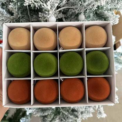 Enfeites de Natal de veludo | Bolas decorativas redondas de 12 peças | Decorações árvore