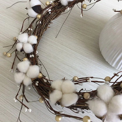 Guirlanda de flores de algodão seco, guirlanda de Natal, pingente de porta, decoração