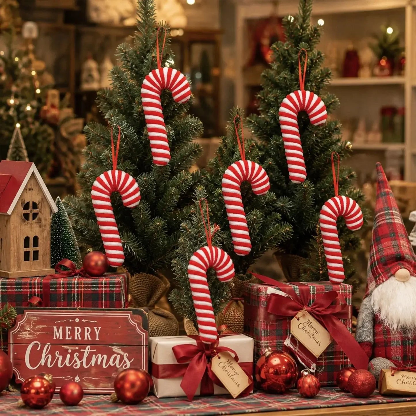 Enfeites de Natal em Forma de Bastão de Açúcar Vermelho 10 peças Sortidas 18cm Grande
