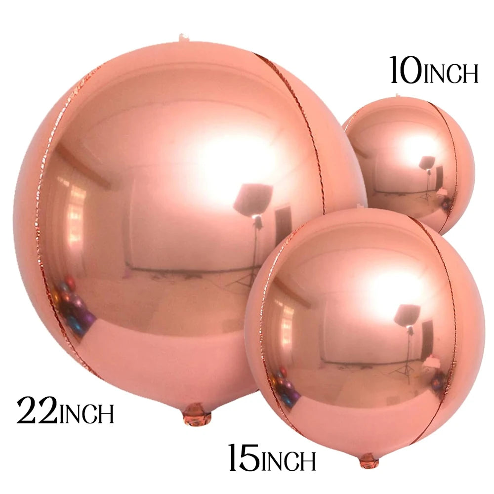 Balões 4D de ouro rosa de 15 polegadas, balões metalizados grandes, balões esféricos