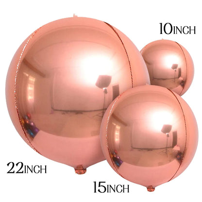 Balões 4D de ouro rosa de 15 polegadas, balões metalizados grandes, balões esféricos