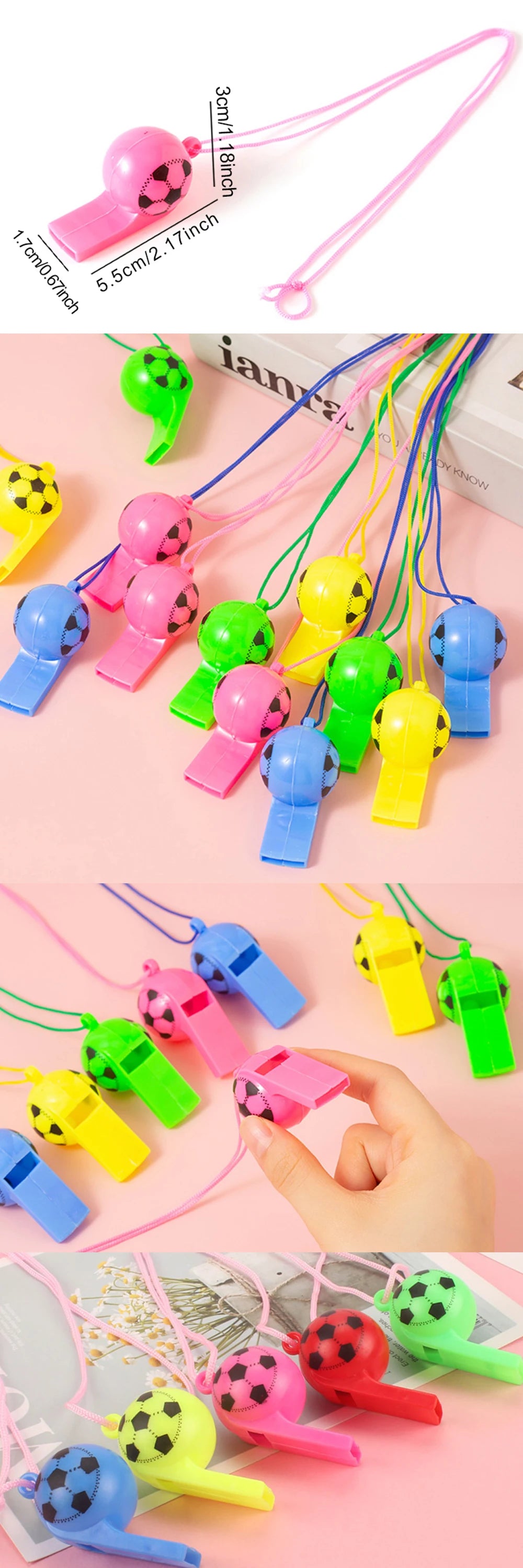 Apitos de plástico com cordão padrão de futebol treinamento apito infantil crianças futebol