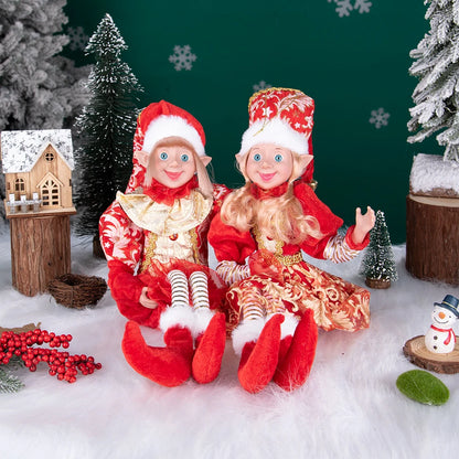 Conjunto de 2 elfos de Natal de 66 cm, adorável elfos vermelhos e verdes para pendurar