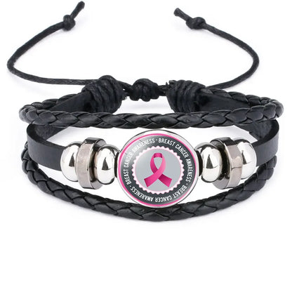 Pulseiras para mulheres, câncer de mama fita rosa pulseira de corda de amor