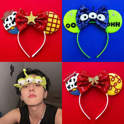 Tiaras Acessórios Disney orelha de rato com laço brilhante, Lantejoula de dupla celebração