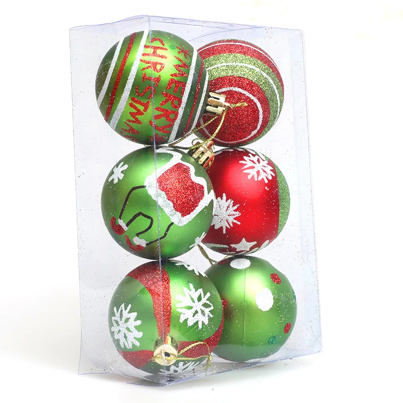 Bola de Natal Verde Branco Vermelho 6 Bolas de Natal Enfeite de 2,4 Polegadas Brilhantes