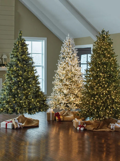 Árvore de Natal artificial PE e PVC, árvore de neve artificial com agulha intensiva suporte