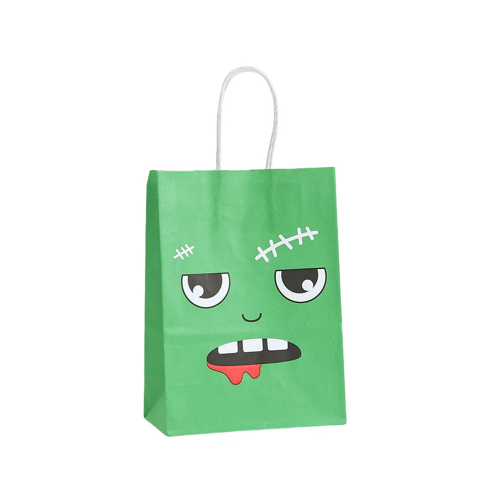 24 Peças de sacos de papel kraft de Halloween com alças rosto fantasma monstro abóbora