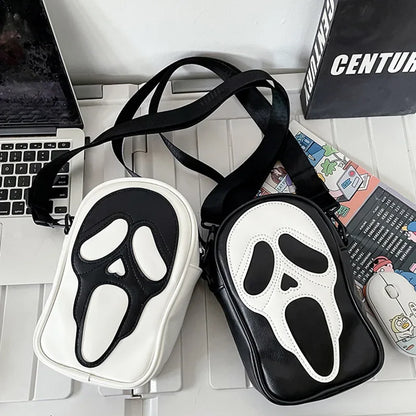 Bolsa transversal com rosto de fantasma refletivo de Halloween para mulheres e homens