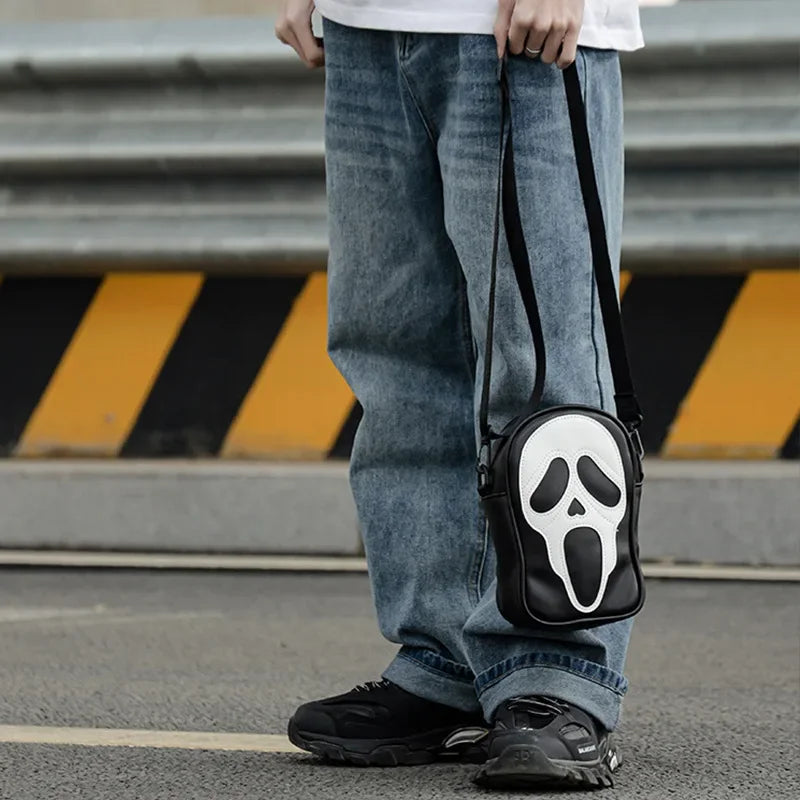 Bolsa transversal com rosto de fantasma refletivo de Halloween para mulheres e homens