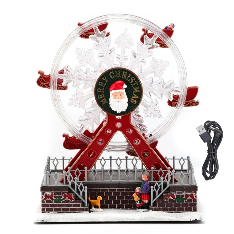 Roda-gigante rotativa de Natal de 28 cm com luzes LED, acompanhada música alegre Natal