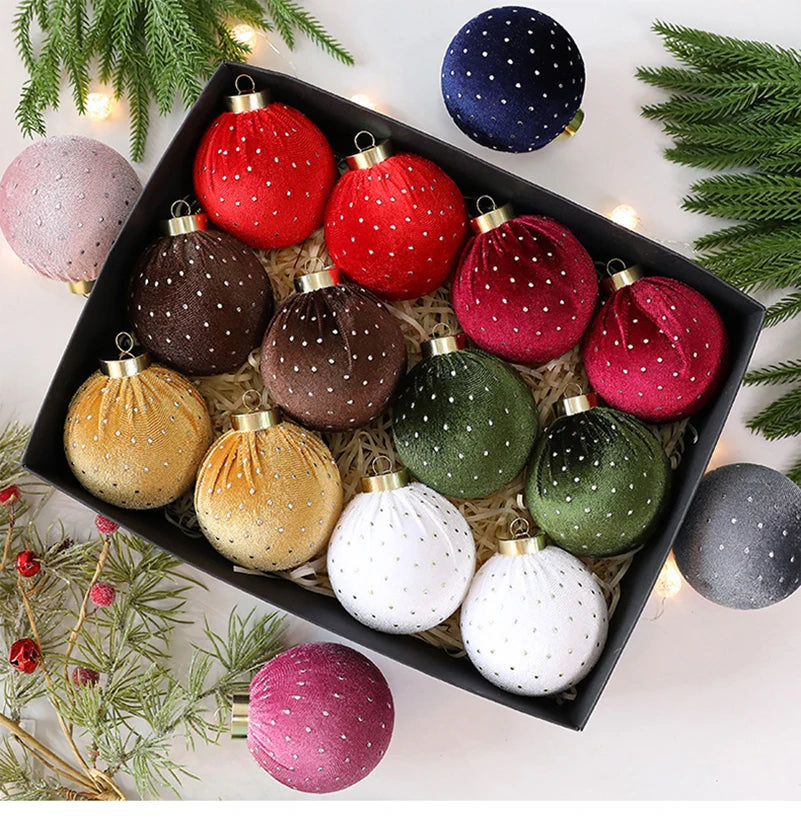 Bola de Natal de veludo bolas de enfeites de Natal de veludo de 8 cm para o Natal, 12 peças