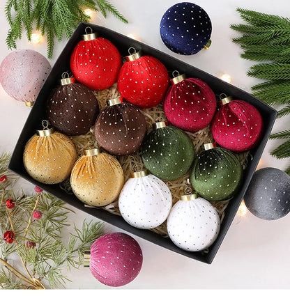 Bola de Natal de veludo bolas de enfeites de Natal de veludo de 8 cm para o Natal, 12 peças