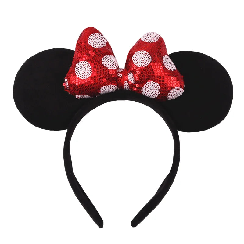 Tiara de orelhas de Disney iluminada de luxo com laço piscante e estampa de bolinhas