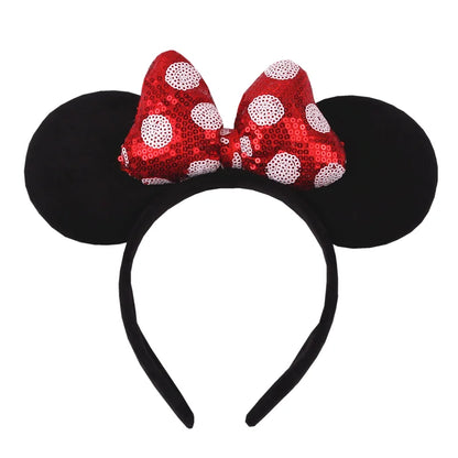 Tiara de orelhas de Disney iluminada de luxo com laço piscante e estampa de bolinhas