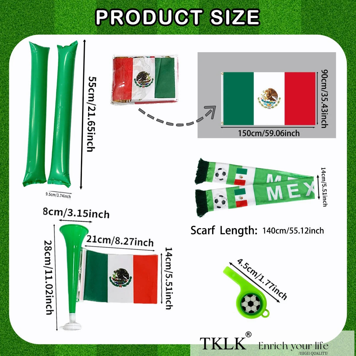 Torcedor Canada 5 Peças: Bandeira, bastão cabeça redonda, Bandeira, Cachecol, Trompete